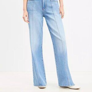 LOFT Women's Wide-Leg High Rise Jeans Blue Denim Button Zip 5-Pocket